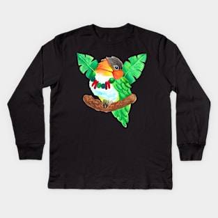 Caique Parrot Wears Face Mask Watercolor Kids Long Sleeve T-Shirt